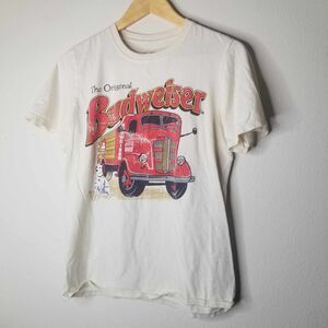 Vintage Mens White Budweiser T-Shirt Sz S